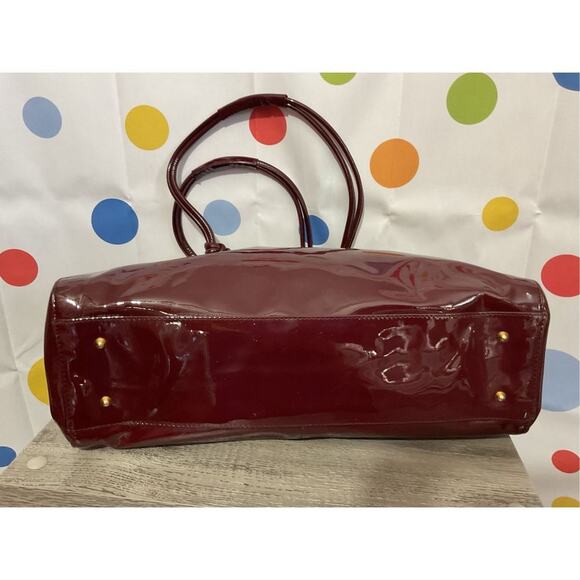 Jane August Designer Genuine Leather Made in Italy Burgundy Patent Large Bag Sat - Picture 12 of 16